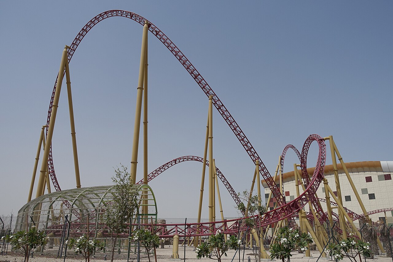 IMG Worlds of Adventure Dubai Marvel zone roller coaster with hero character mascots — photo 1
