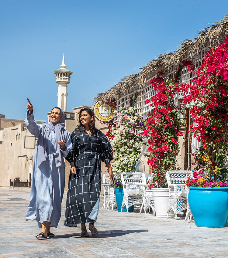 Arabian Tea House bougainvillea courtyard in Al Fahidi with traditional Emirati breakfast